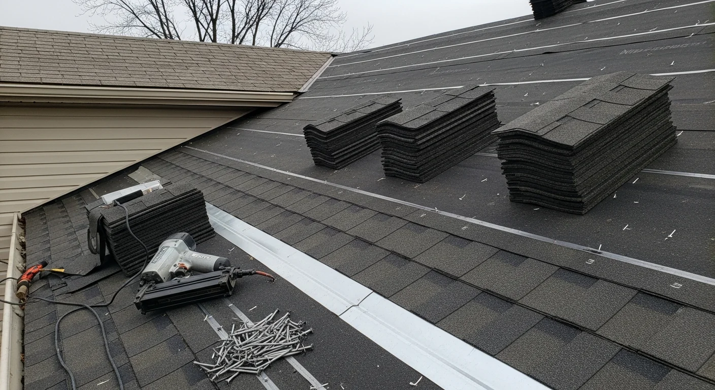 A residential tile roof on a Perth home showing completed ridge cap repointing and replaced cracked tiles under clear blue sky. Close-up view highlights uniform tile alignment and sealed flashing around a roof penetration.