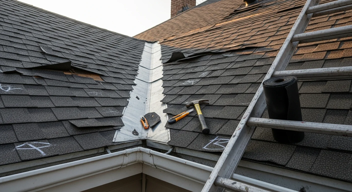 A Perth residential roof showing repaired ridge capping and replaced tiles on a single-story home. The repaired sections blend with the existing roof surface under clear Western Australian sky.